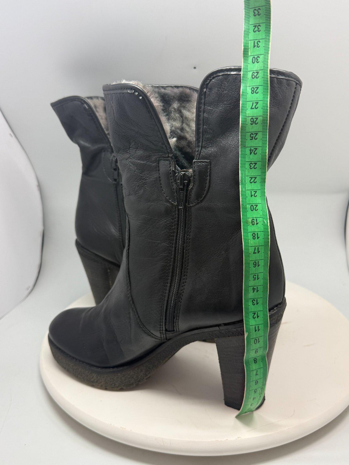 Vintage black leather boots, real high heel, lined, retro 90s, size 41 EU