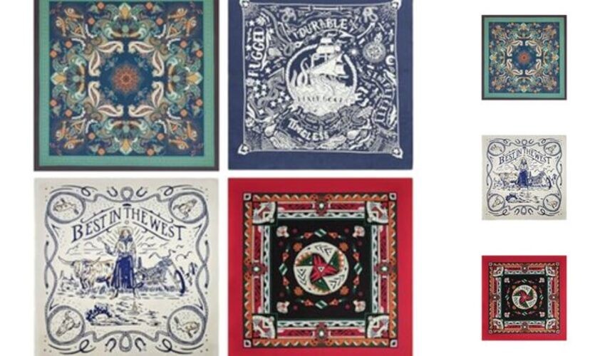4-Pack 100% Cotton Bandana Set, Vintage Graphic Print, 22×22 inches Assorted 1