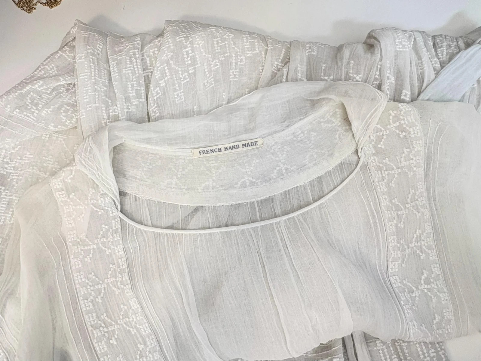 Vintage 20s Embroidered Dress, Hand Embroidered Sheer Cotton Gauze Dress France