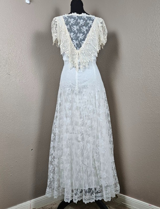 Coquette Romantic Scott McClintock Vintage 70s80s Ivory Lace Fairycore Dress 16