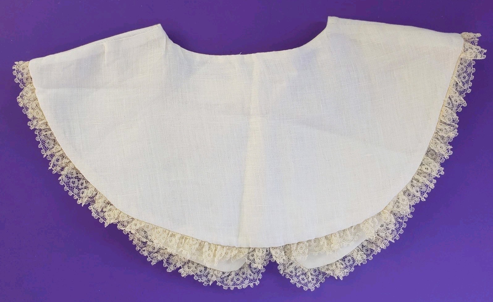 Vtg Satin Ribbon Flowered Poplin Collar/Bib/Peter Pan With Lace And Pearl Button