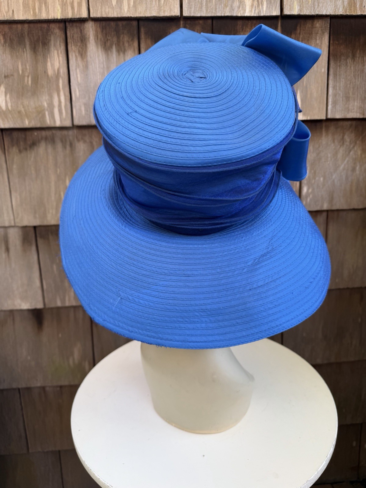 Vintage Oversized Brim Church Hat Bright Blue Sz 22.5”