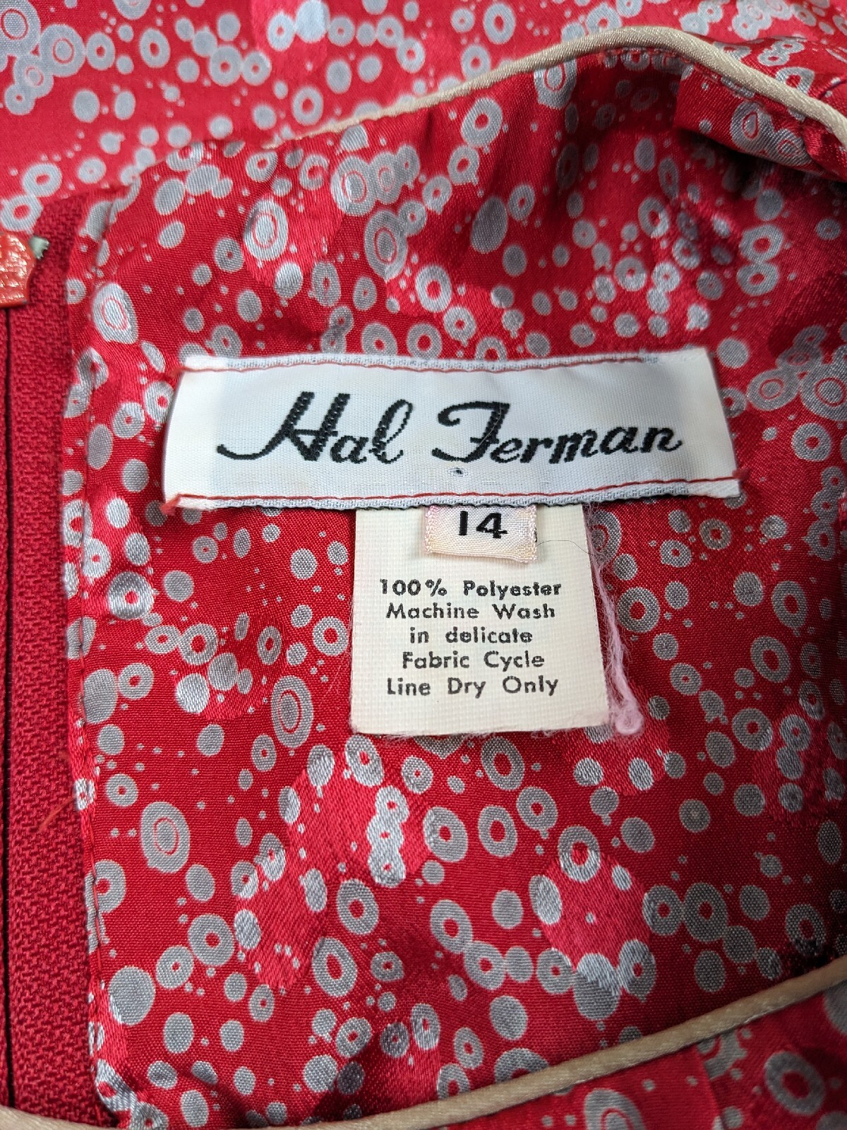 Hal Ferman Vintage Women Red Dress SZ 14 (6-8) Union USA Made Geometric Circles