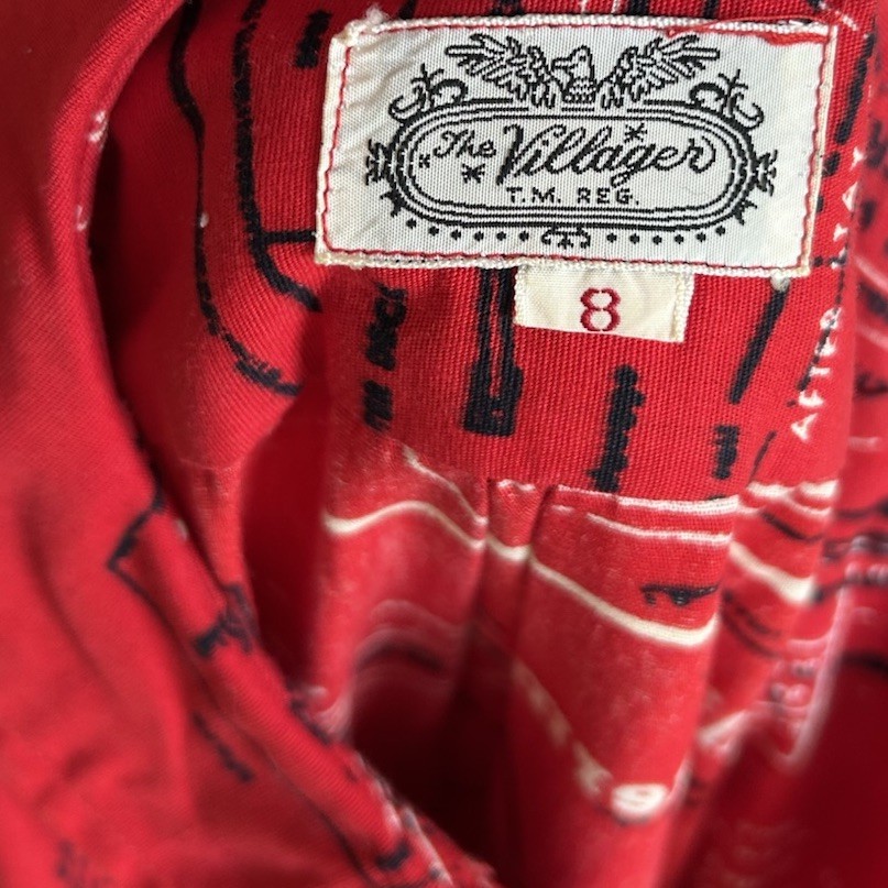 Vintage 60s Rare Villager Nautical Sailboat Blueprint Novelty Shirtwaist Dress 8