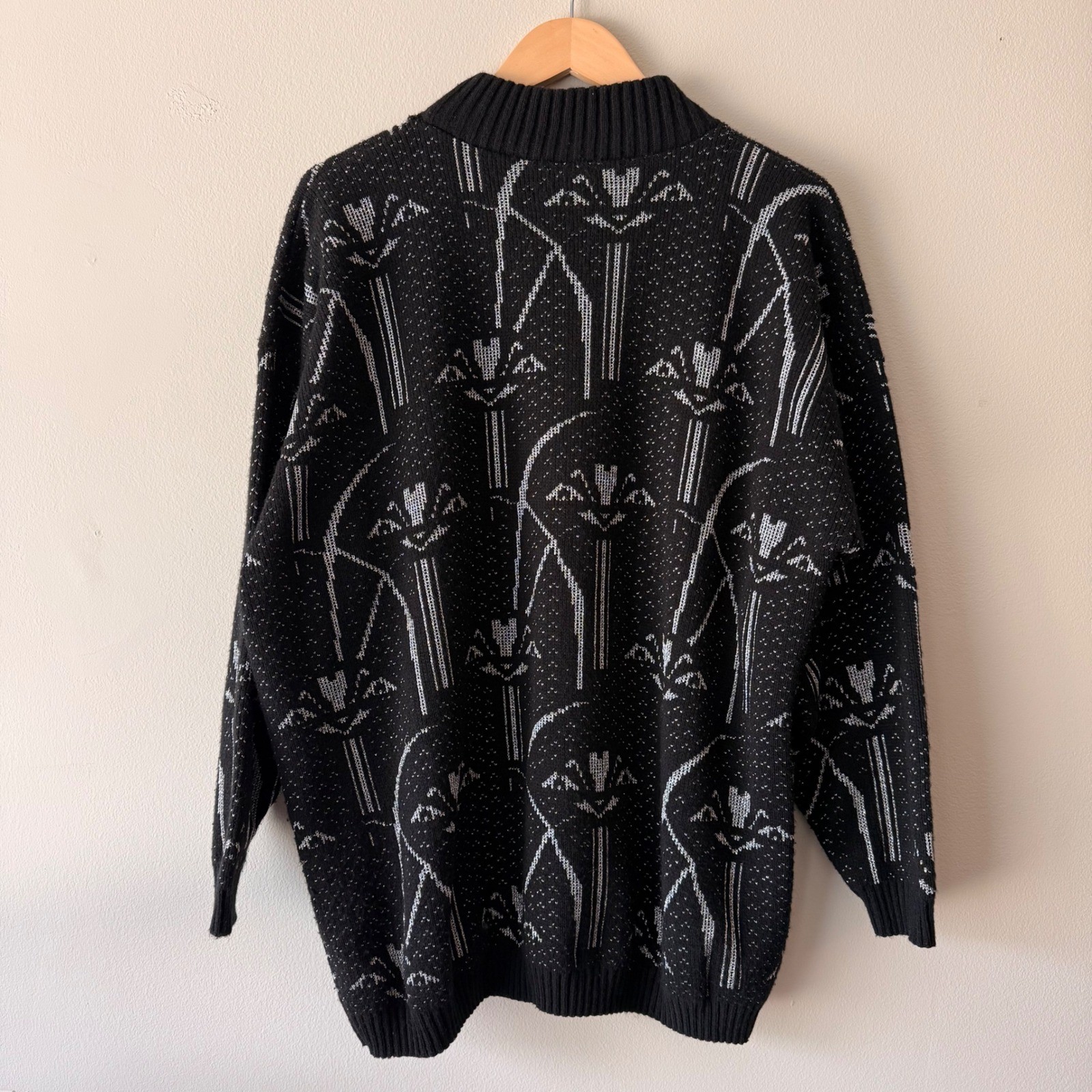 Vintage 80s 90s Jolie Made In USA Black Silver Crew Neck Long Sleeve Sweater