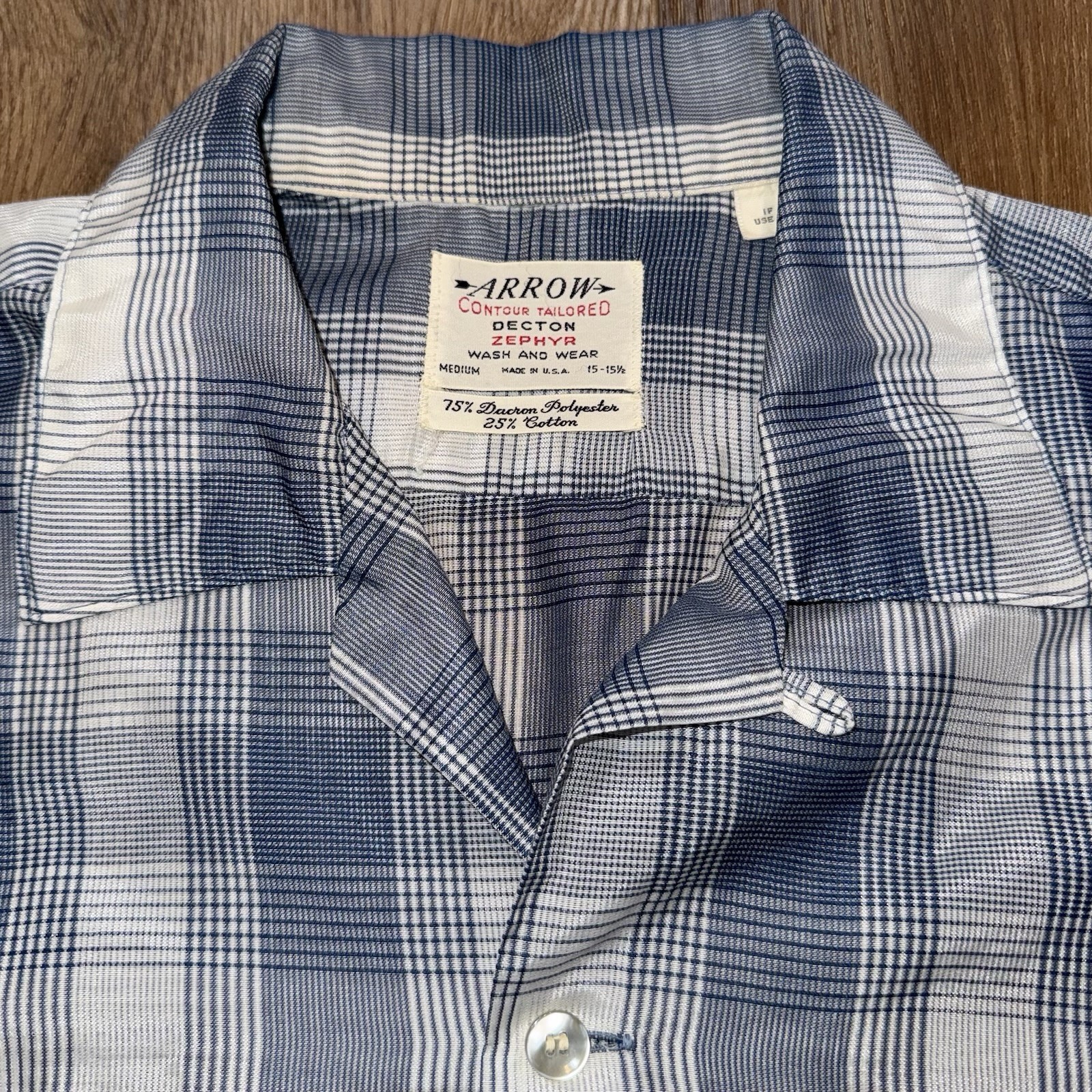 Vtg 50s 60s Arrow Shirt Loop Collar Wash and Wear Contour Zephyr USA Mens Medium