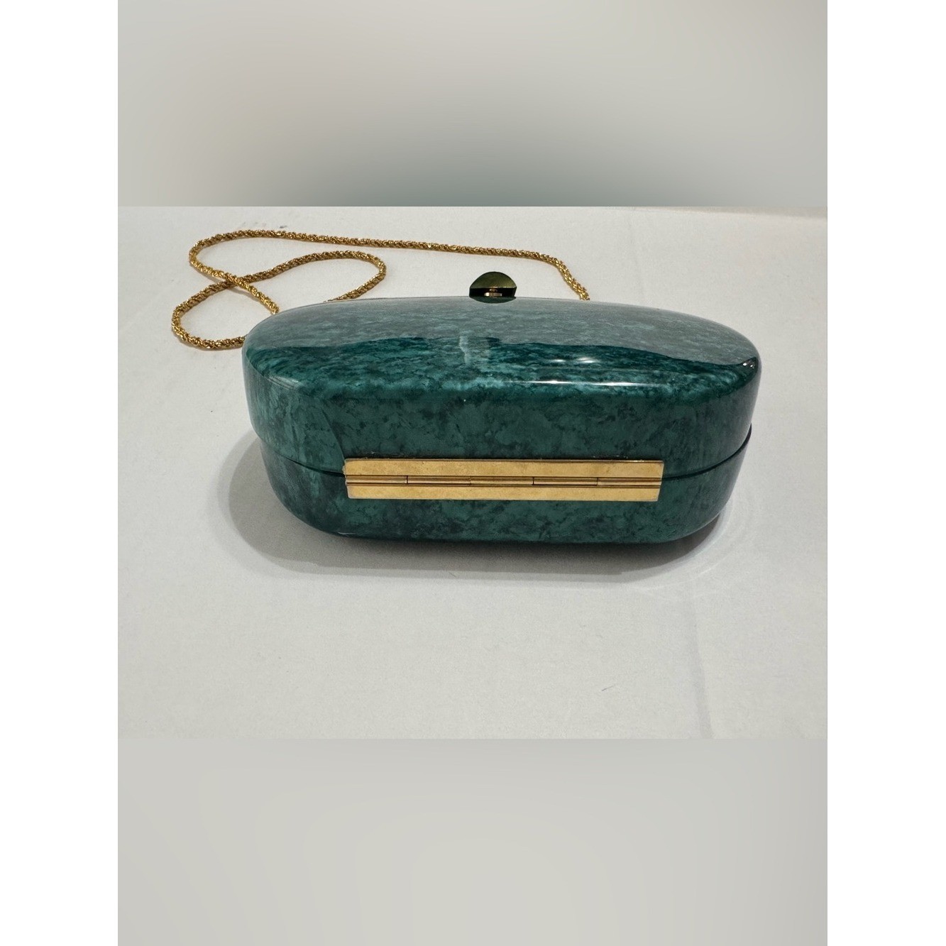 Vintage Vanessa Lucite Handbag Clamshell in Emerald Marble