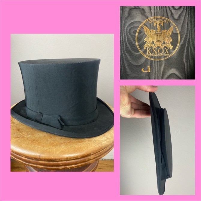 RARE XL Sz 7 1/2 -7 5/8 Antique Knox New York Collapsible Opera Hat – Gilded Age
