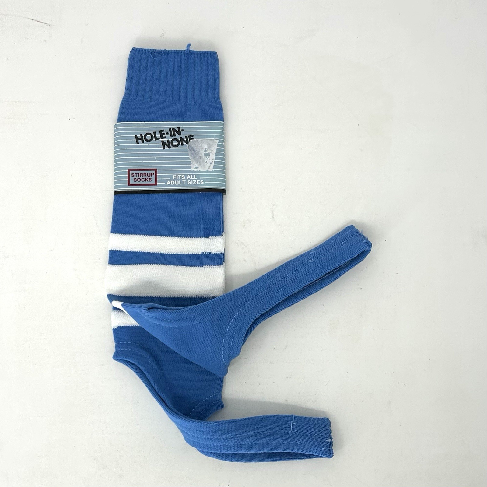 Vintage Hole In None Stirrup Nylon Socks NOS Blue White Stripe