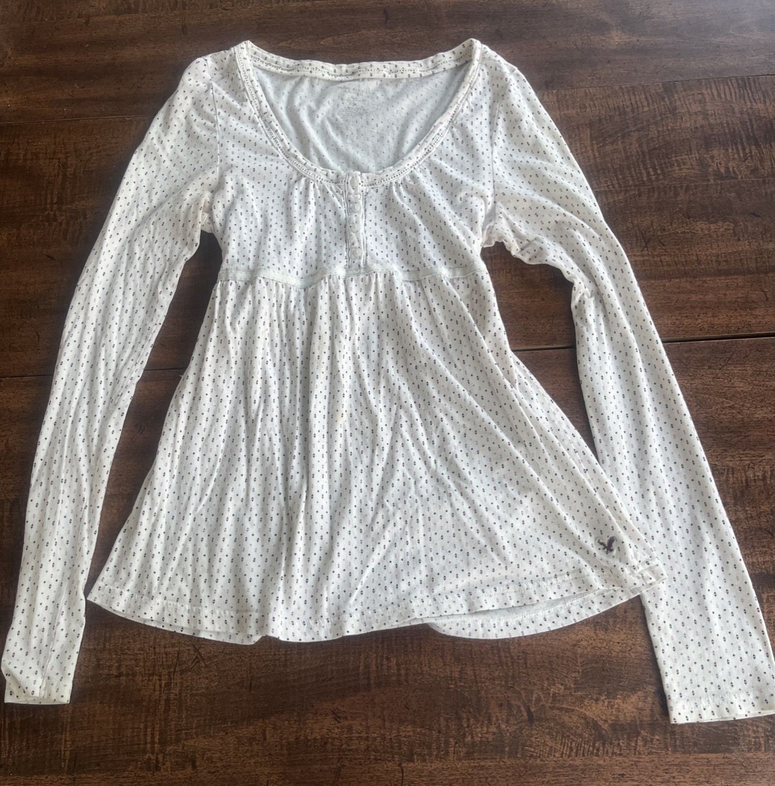 Vintage American Eagle Y2K Babydoll Top Large Henley Tiny Dot Bella Swan READ