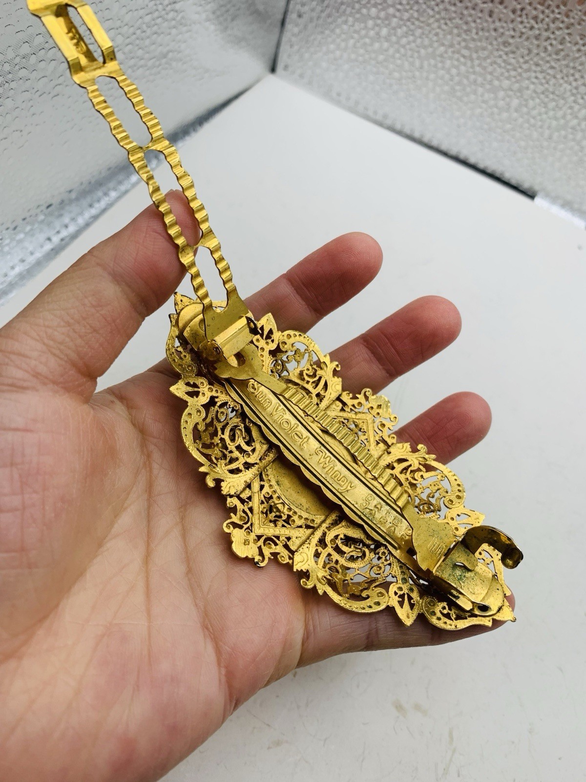 Vintage Gold Tone Renfaire Gothic Victorian Style Ornate Filigree Hair Barette