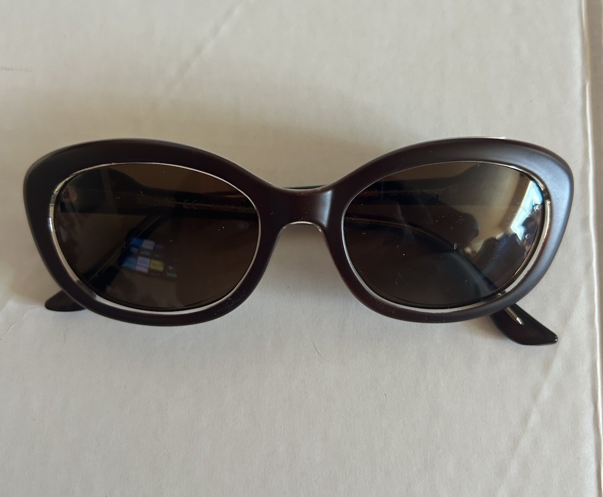 Moschino Vintage 90s Oval Matte Brown Sunglasses Moschino Bubble Logo