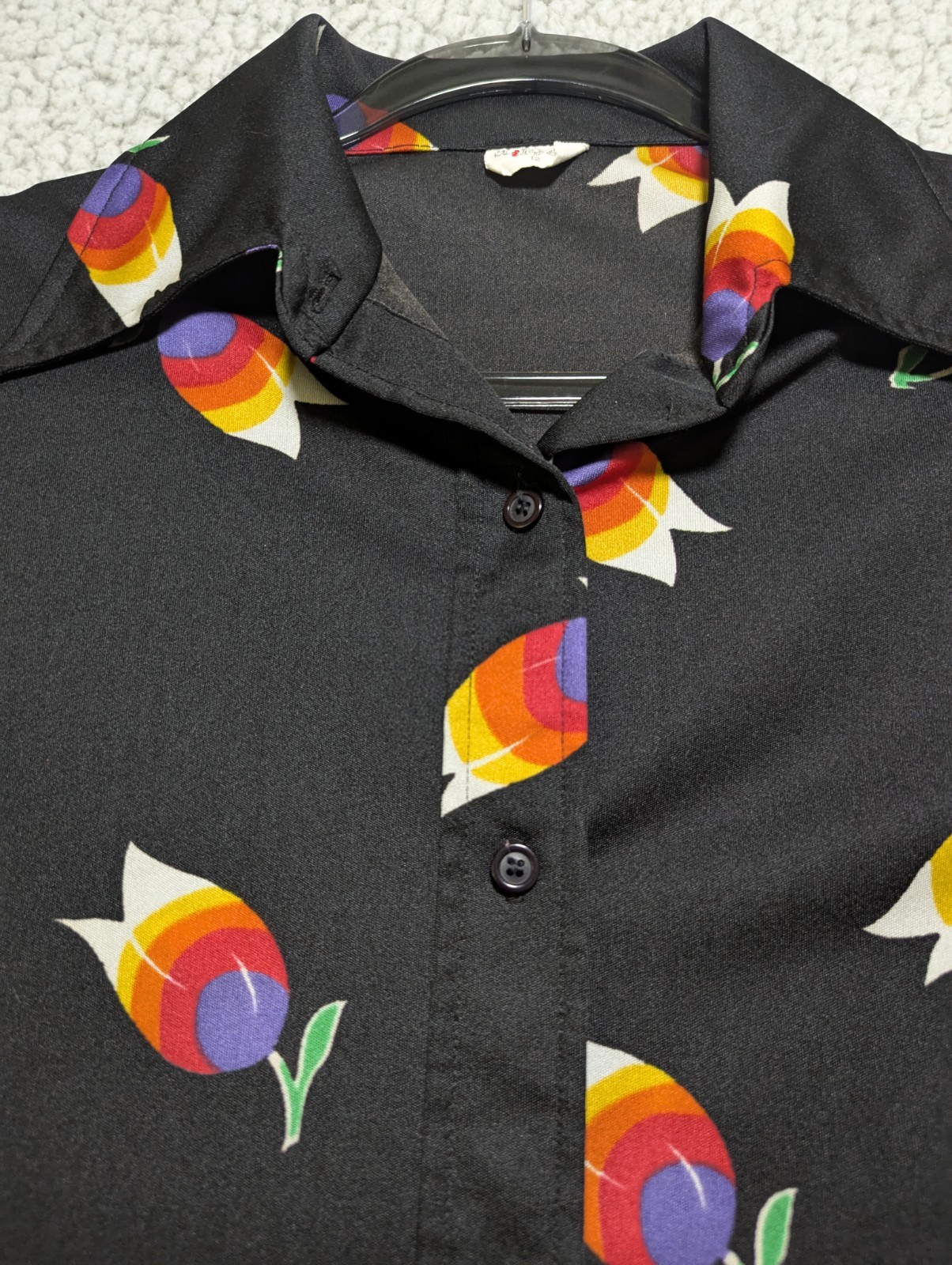 Vintage Aileen Rainbow Tulip Novelty Print Button Up Blouse Size 12 Retro Art