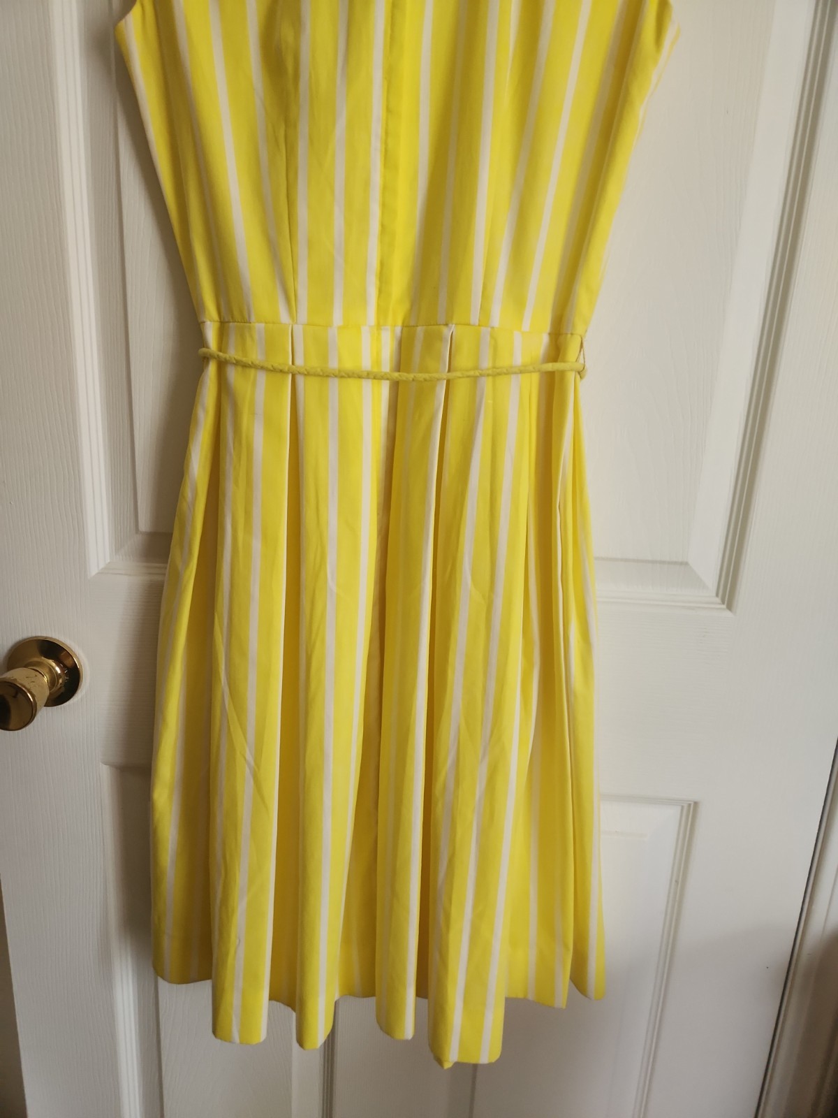 Vintage 1960s Carol Brent Yellow White Stripes Sleeveless Dress