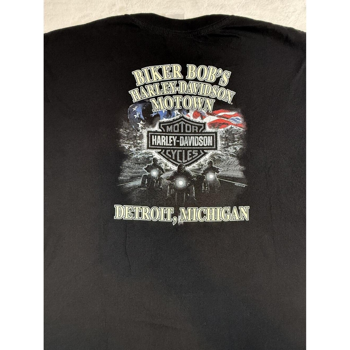Harley Davidson Detroit Michigan Pocket Tee 2XL Black Faded Biker Shirt 2010
