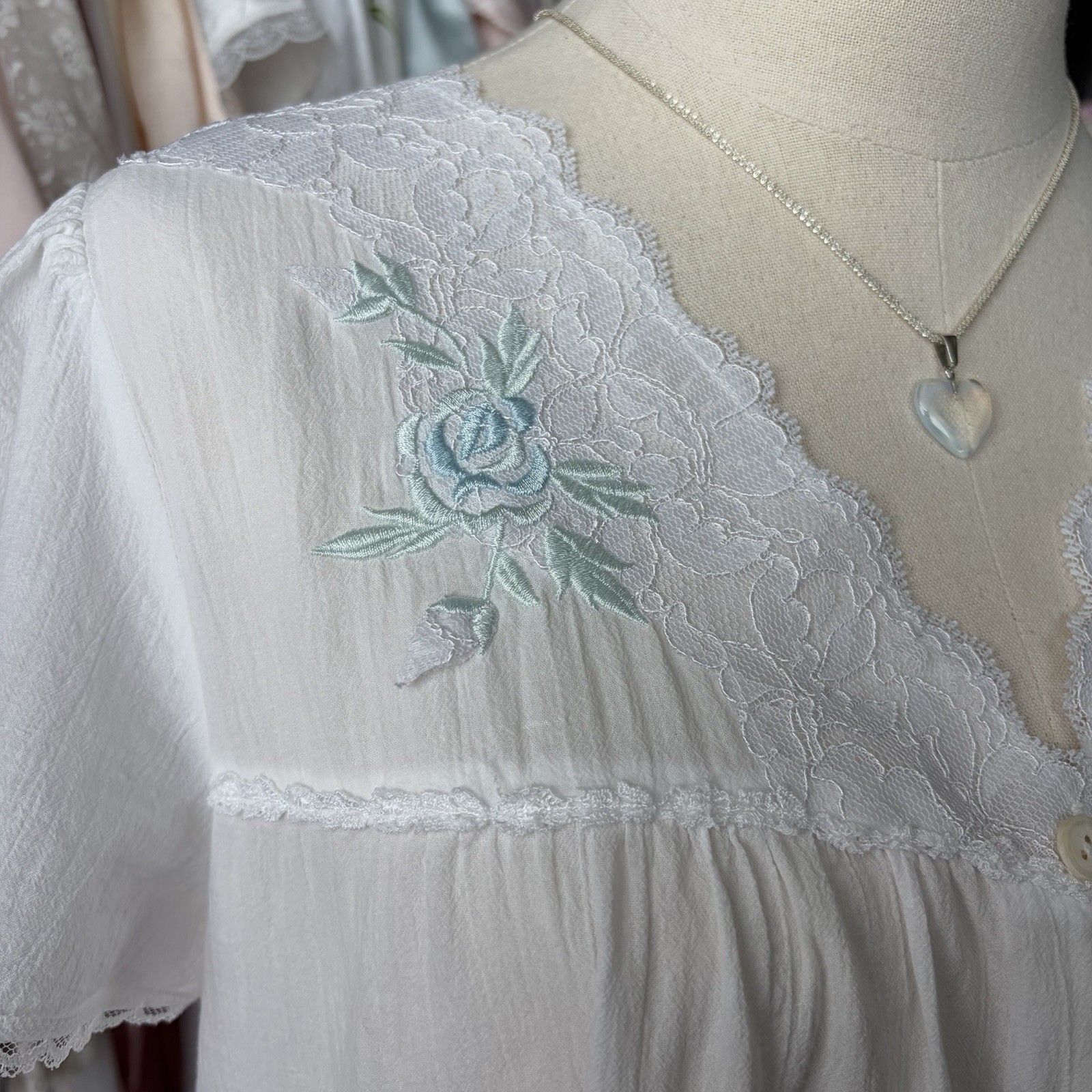 vintage miss elaine white cotton embroidered lace trim tranquil dress nightgown