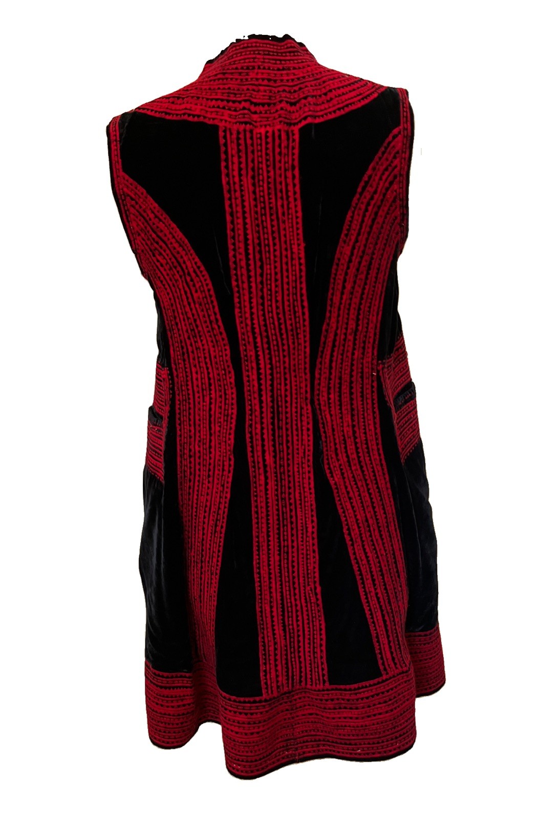 Vintage Palestinian Tatreez Velvet Vest – Mid-Century Long Couching Embroidered