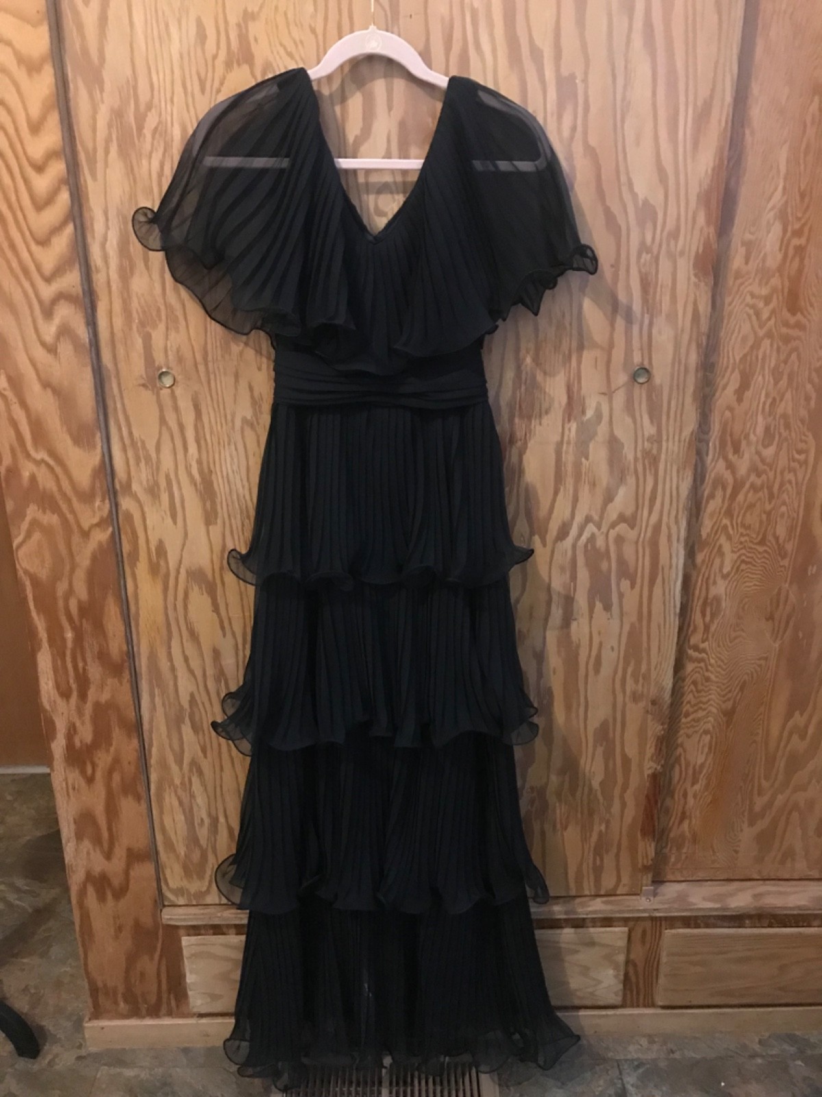 Vintage Miss Elliette Tiered Chiffon Dress Pleated size 8
