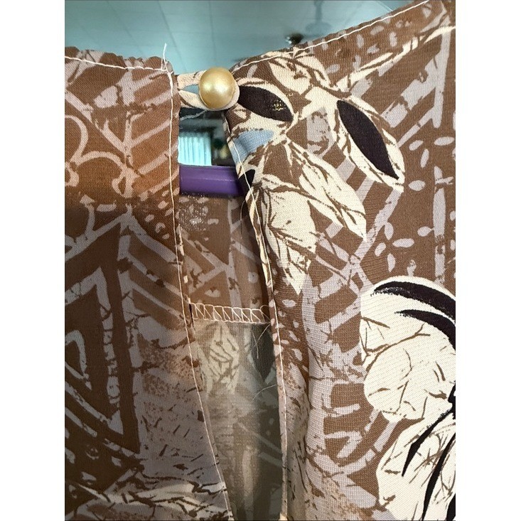 Vintage Miss Oops California Brown Floral Geometric Pleat Blouson Dress Size 14