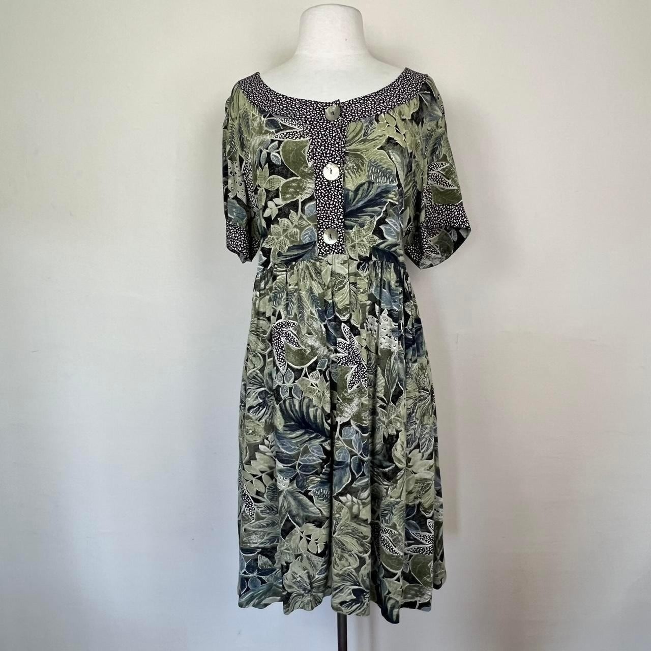 vintage 90s rayon gauze babydoll dress safari botanical plant floral boho hippie
