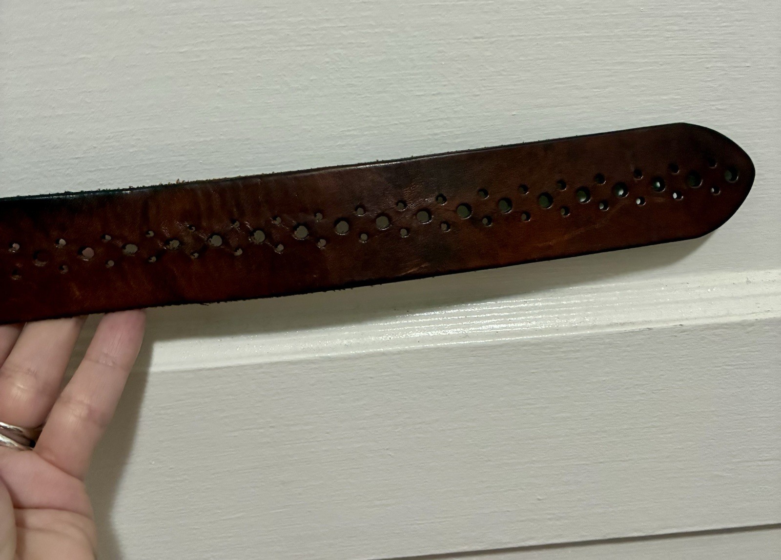 Vtg Y2K Hollister Men’s Women’s LOGO Tan Brown Leather Belt Hippie Holes 38 XS/S