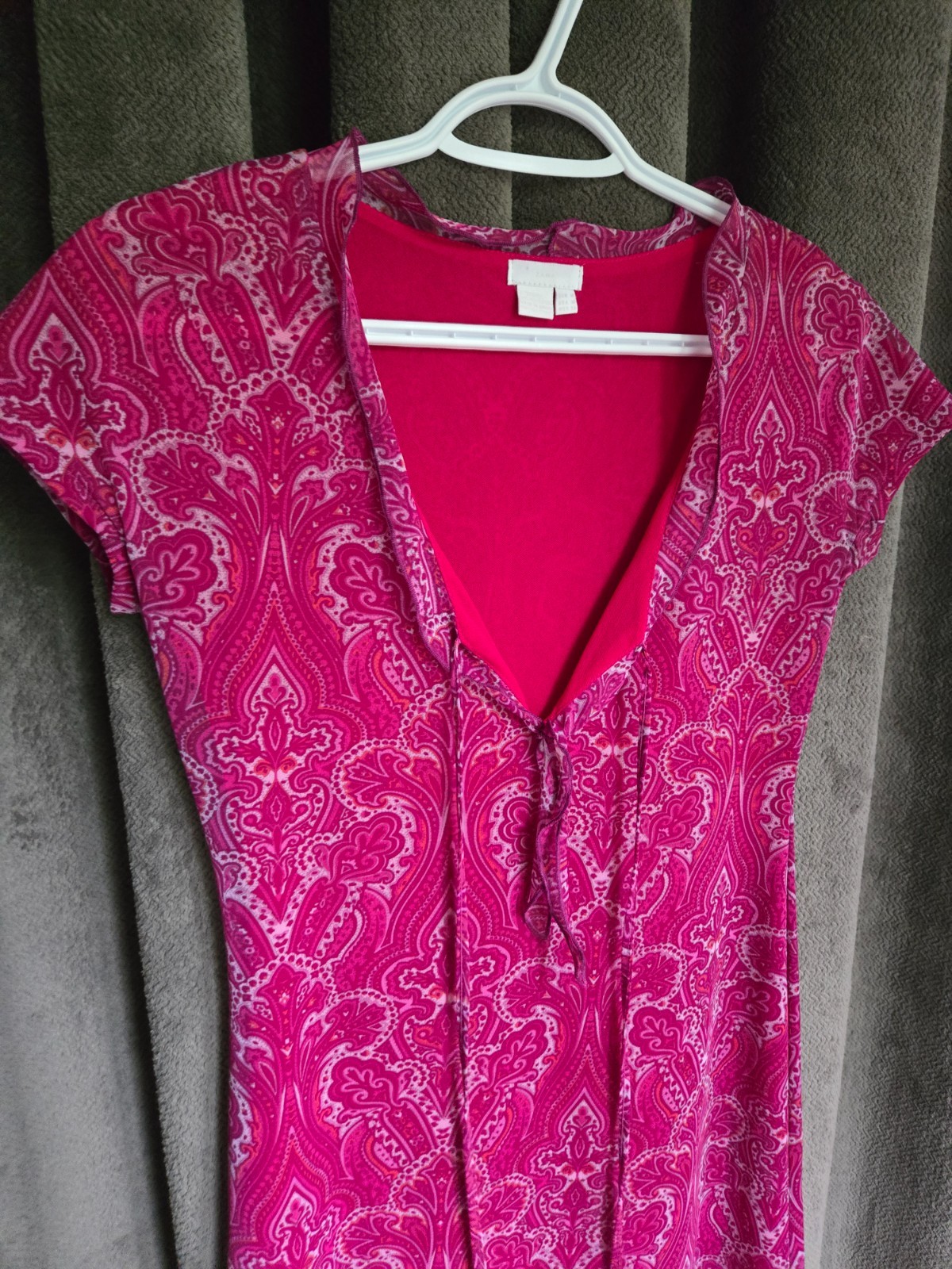 Vintage Y2K Zara Hot Pink Paisley Midi Dress Mesh Boho Chic Summer Beachwear