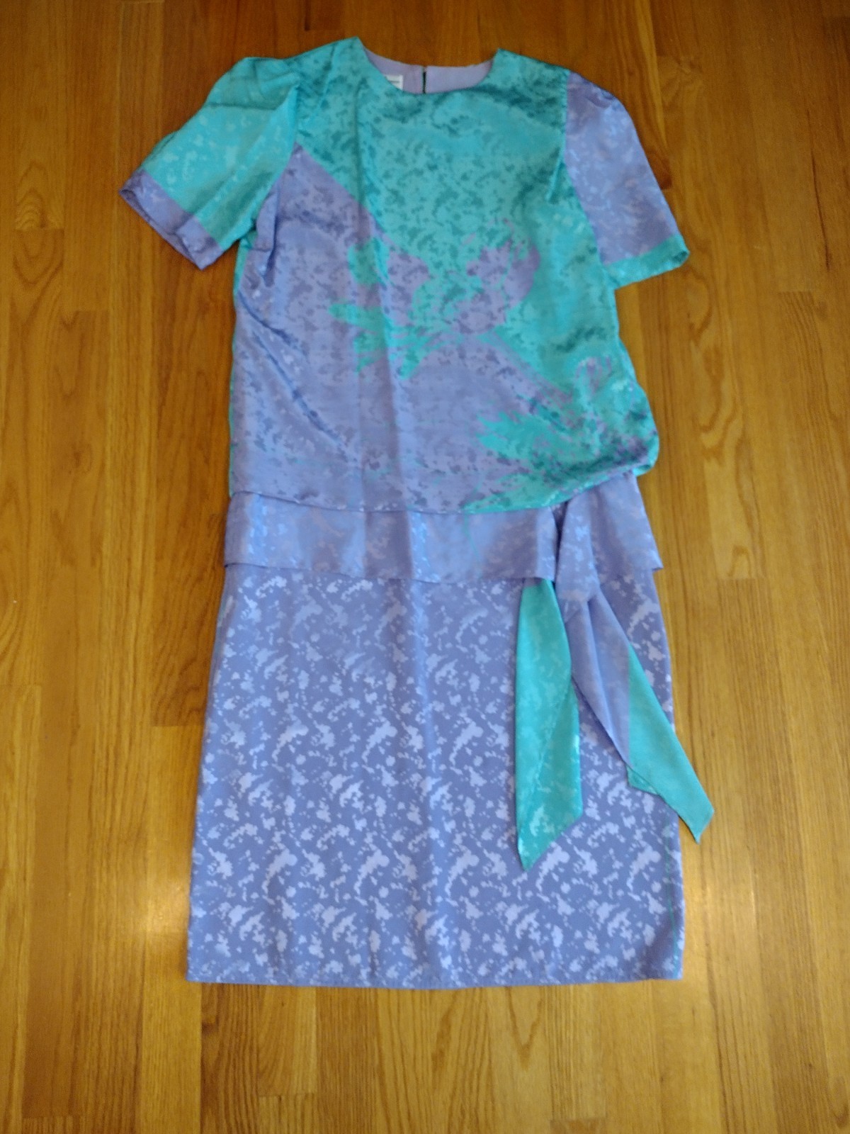 Vintage 80’s Blouson Party Dress Size Small Teal Purple Cottagecore Grandmacore