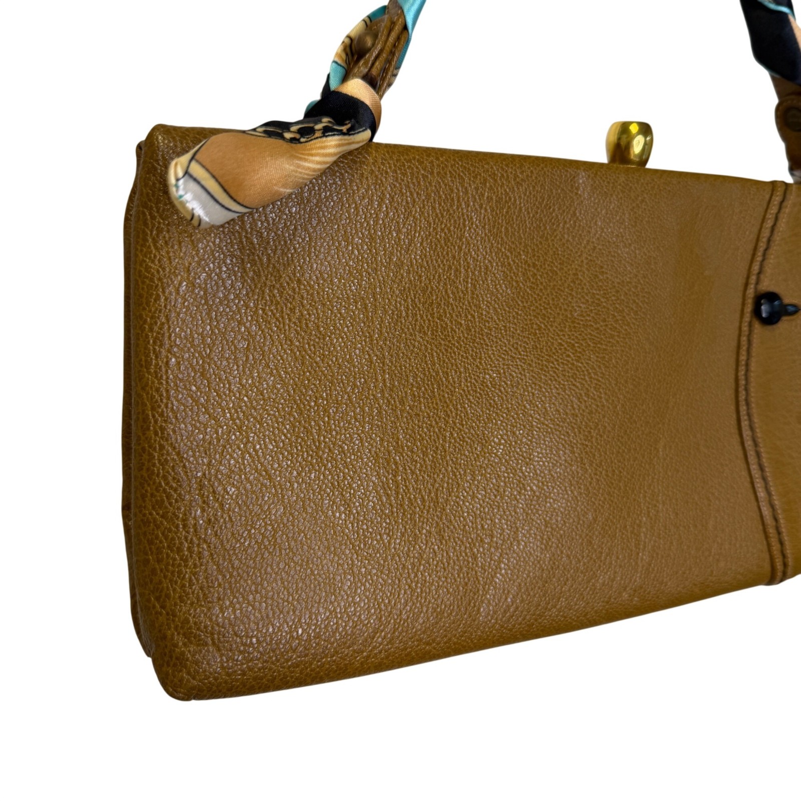 VTG Stylecraft Miami Brown Leather Kiss Lock Clutch Purse Handbag Gold Frame USA