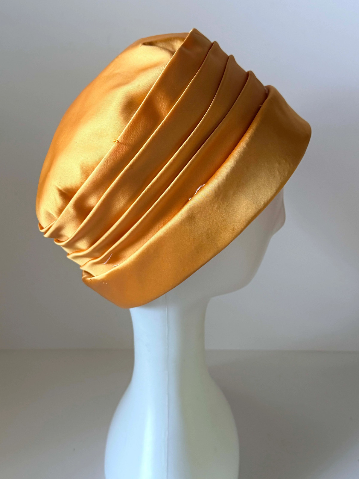Vintage 1960s Orange Gold Satin Pillbox Hat, Draped Satin Cocktail Hat, Formal
