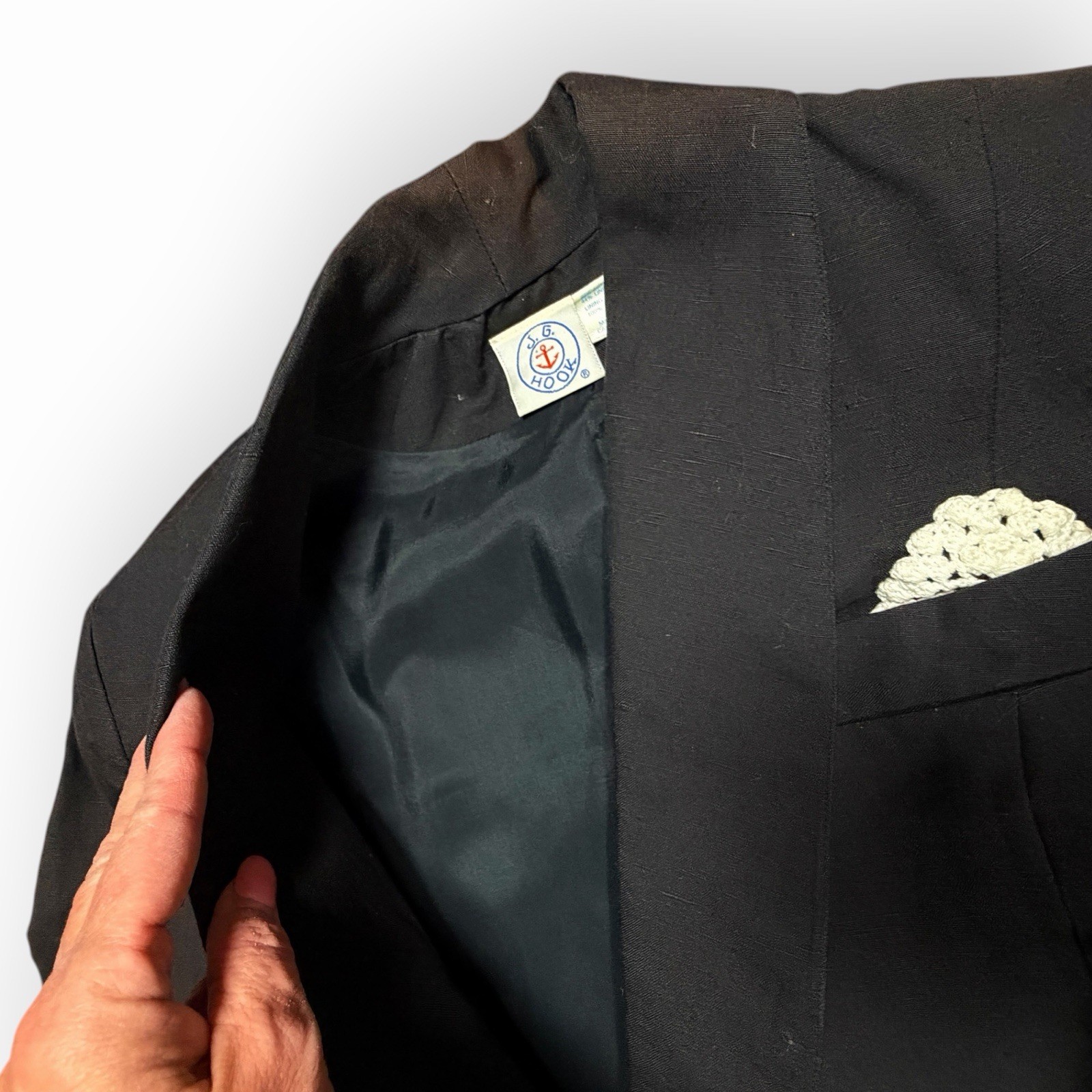vtg 80s JG HOOK black dress 4 linen cotton nautical retro business Lined Pocket