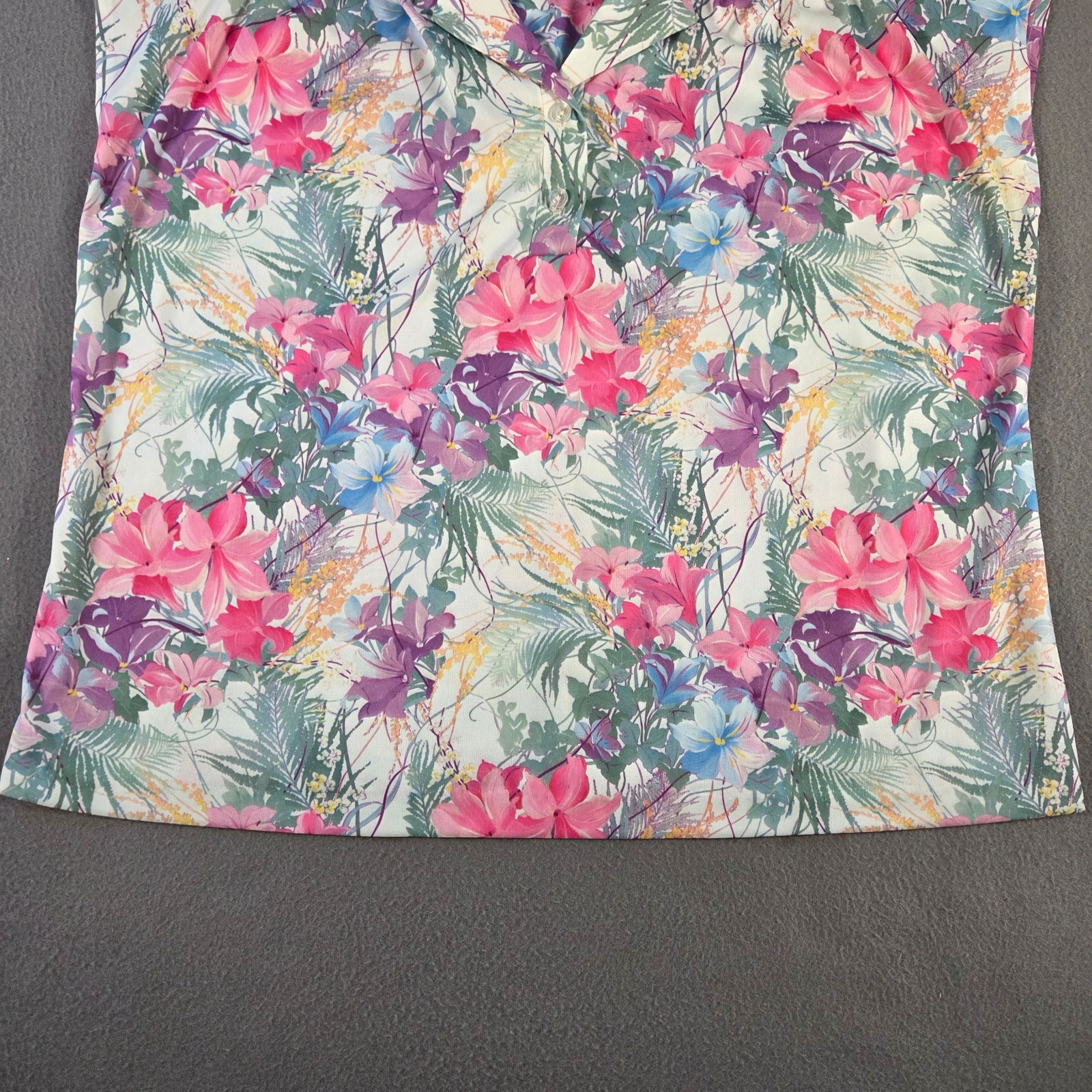 Vintage 70s Top Womens Large Floral Sleeveless Tunic Blouse Collared Hippy