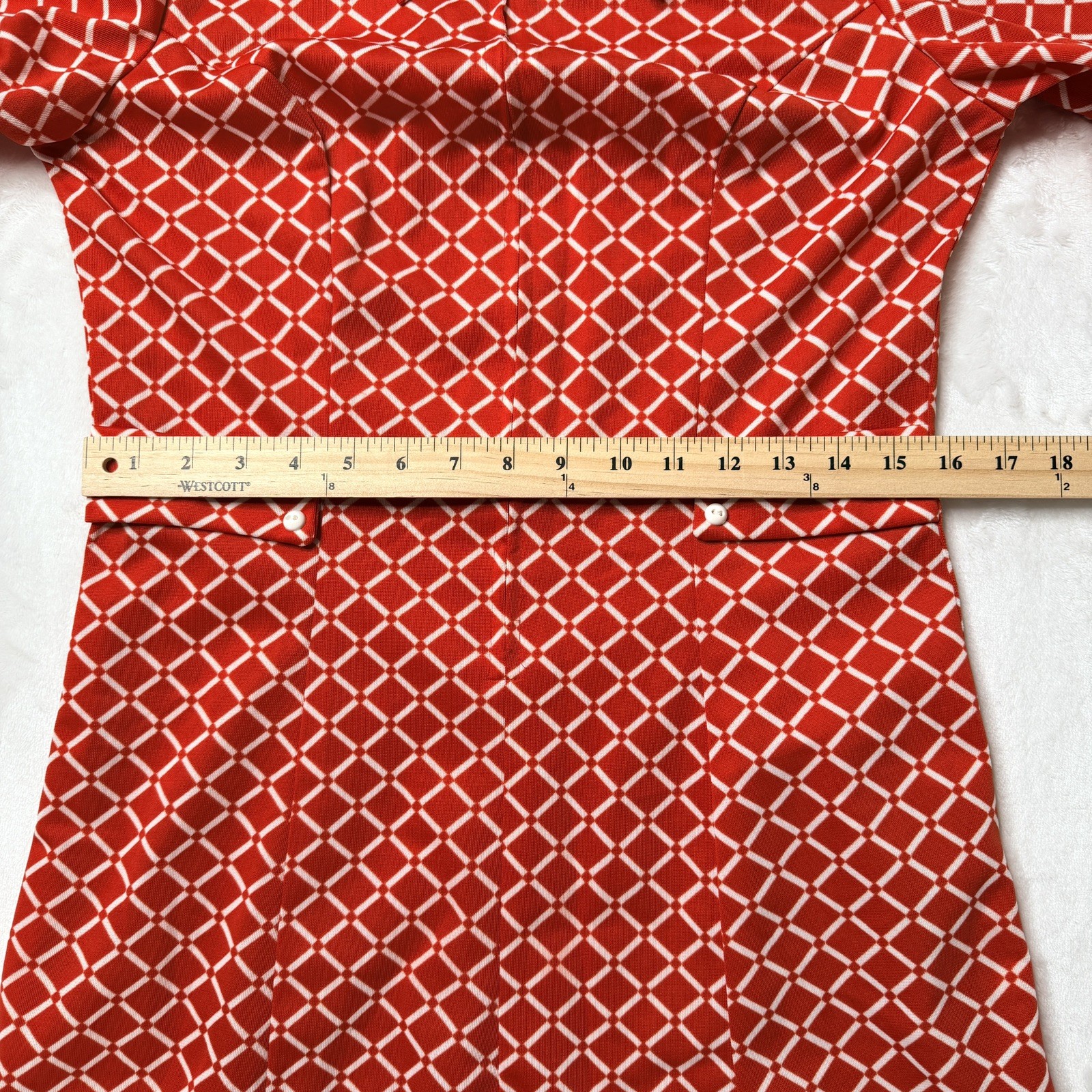 Rare Vintage Red Geometric Long-Sleeve Dress 70s Retro Mod