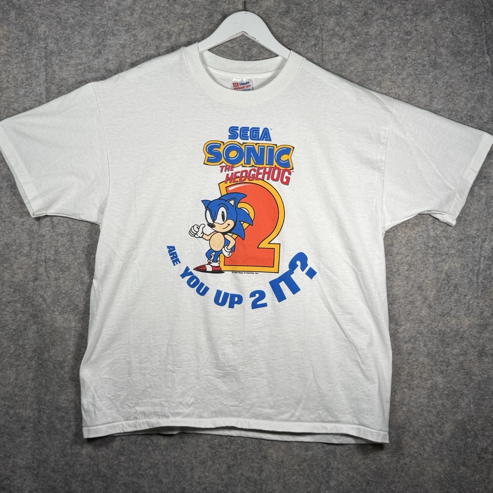 Vintage 90s Sega Sonic The Hedgehog 2 Video Game Promo T Shirt Mens Sz XL 23×28