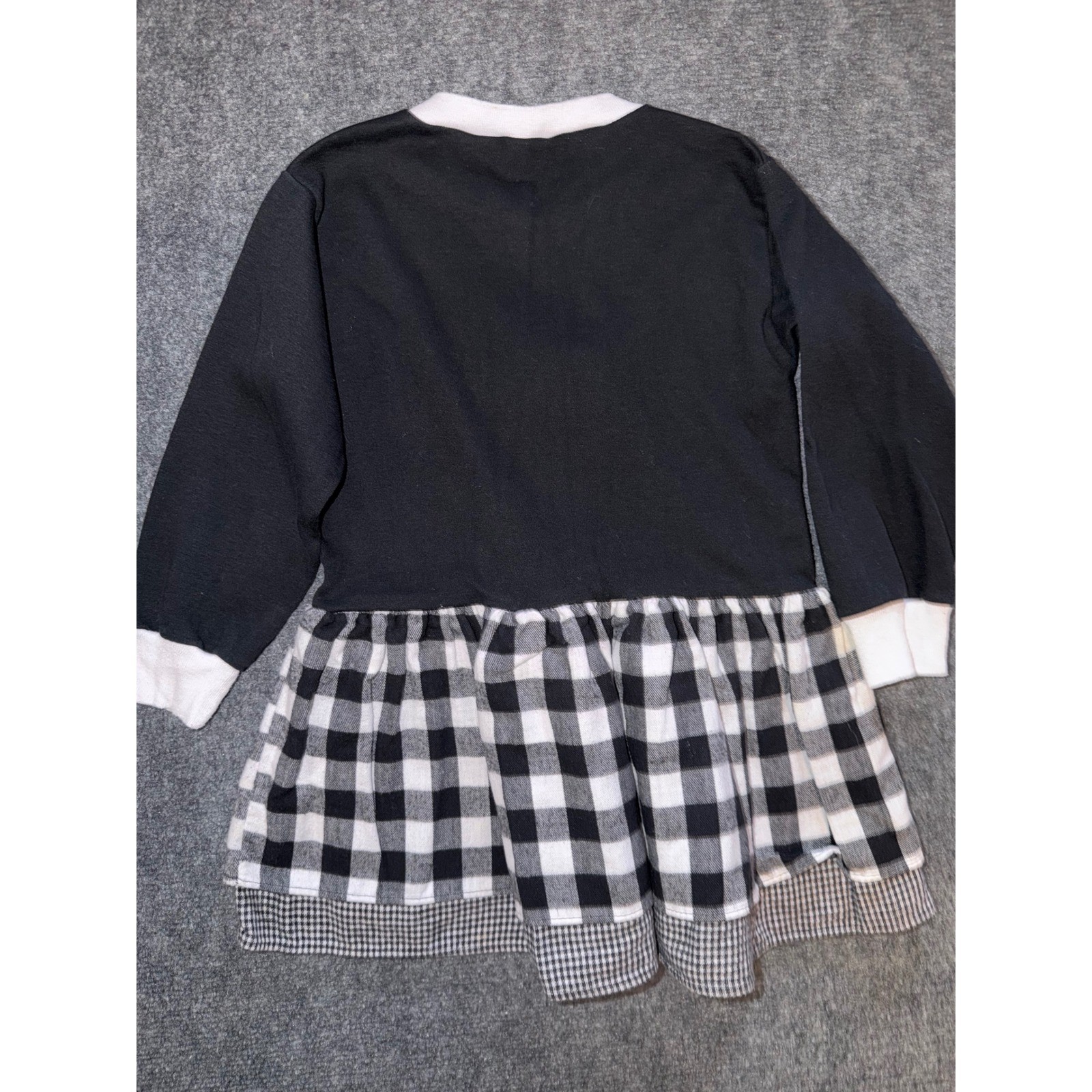 Vintage girls Black Buffalo Check Apple Applique Long Sleeve Dress Schoolhouse