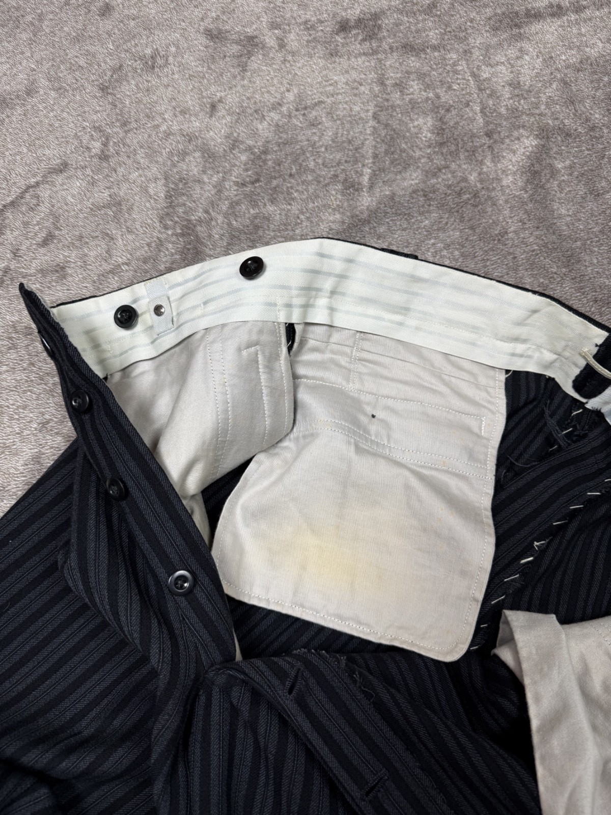Vintage 1950’s European Morning Fishtail Suspender Buckle Stripped Trouser Pants
