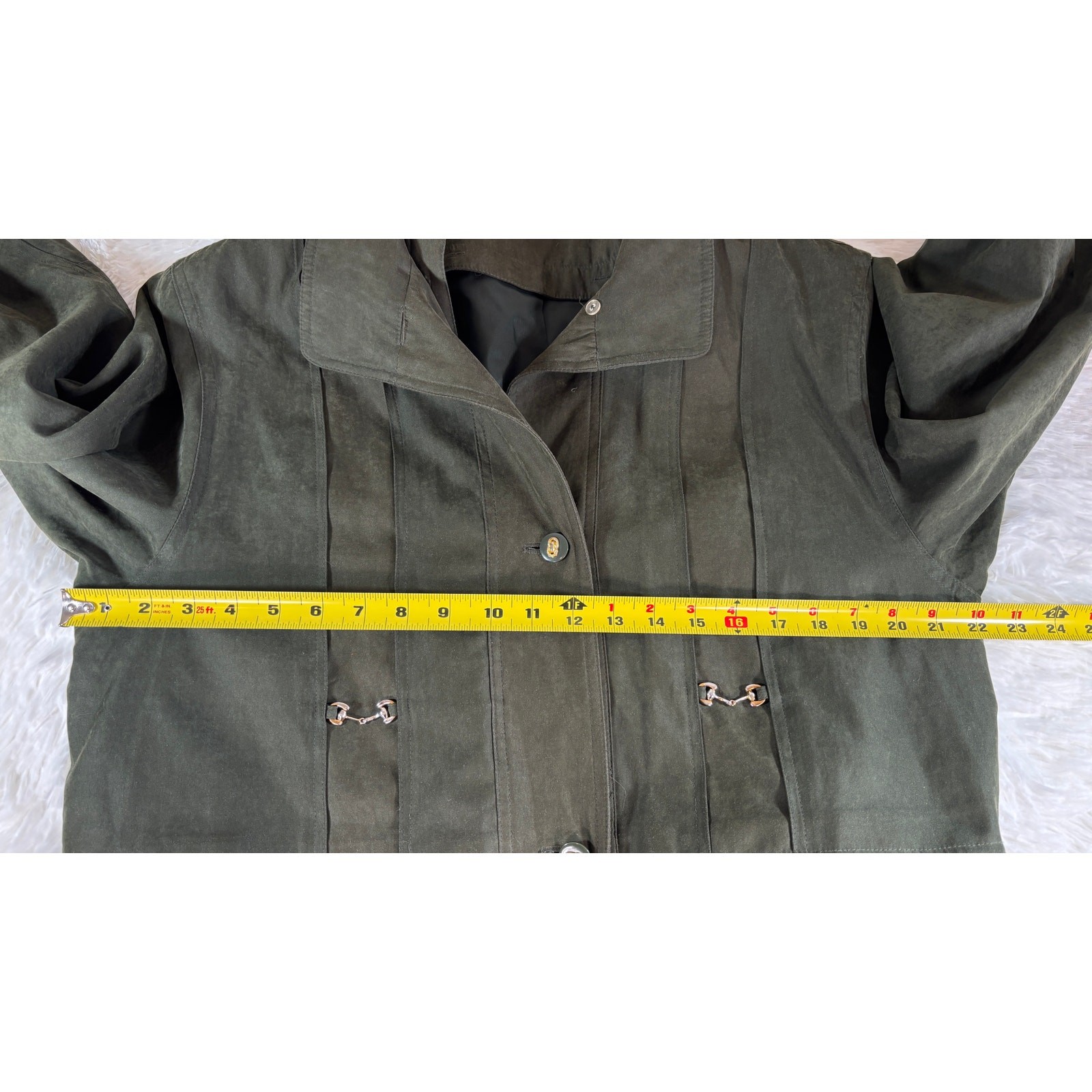 VTG Fleet Street Equestrian Horsebit Trench Coat Jacket Green Y2K Women Sz 12