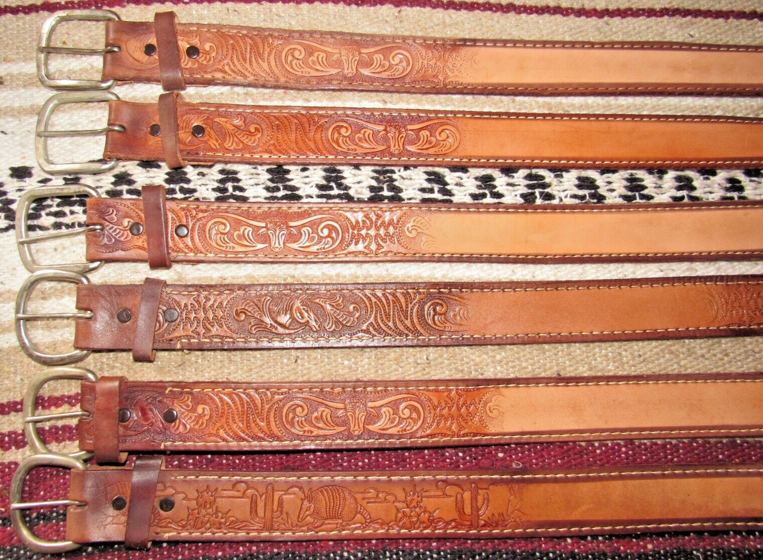 Vintage Western C&M Co Tooled (Embossed) Leather Belts 6 pc Size 28 NEW