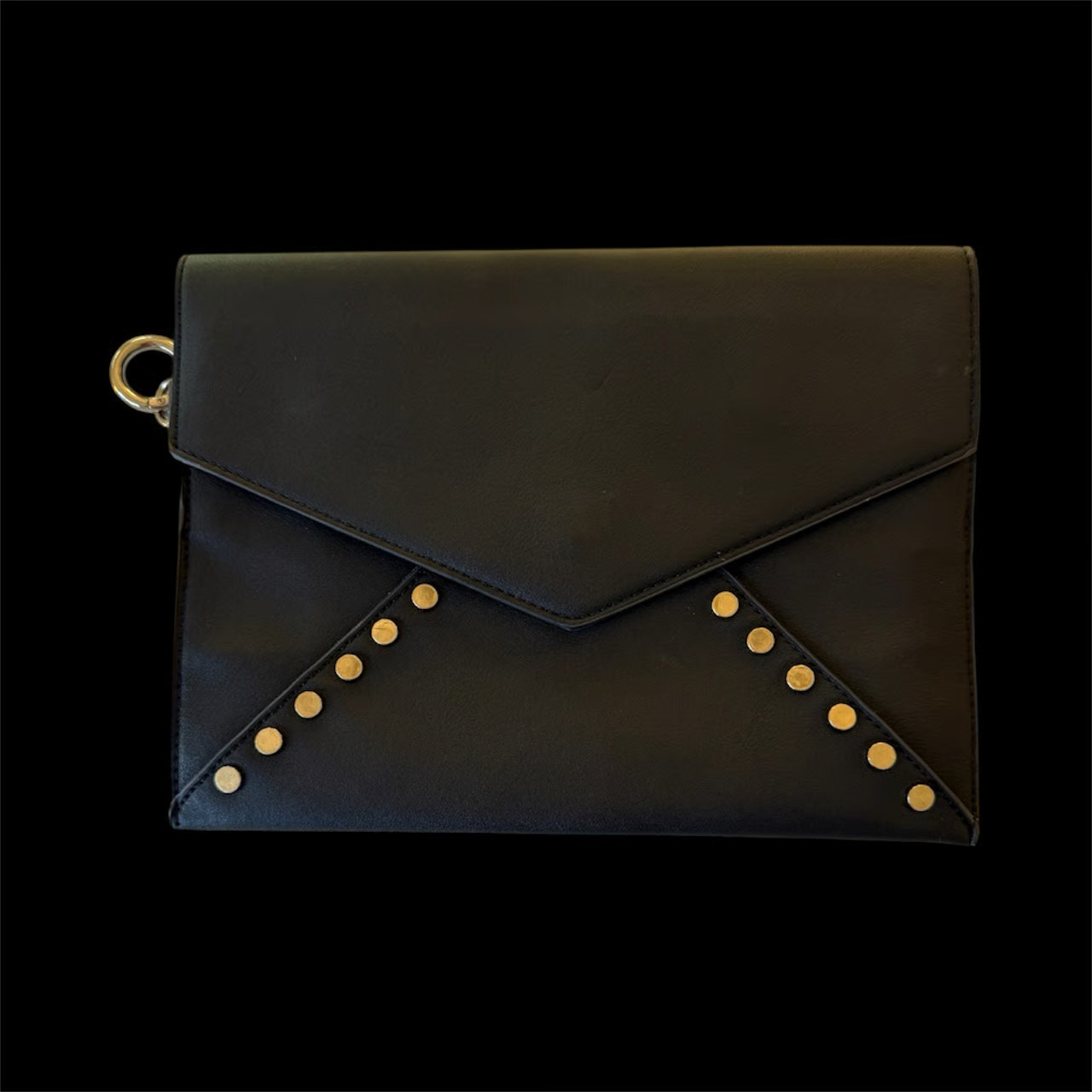 Imoshion IM Black Studded Envelope Clutch | Vegan Leather Gold Accent Bag