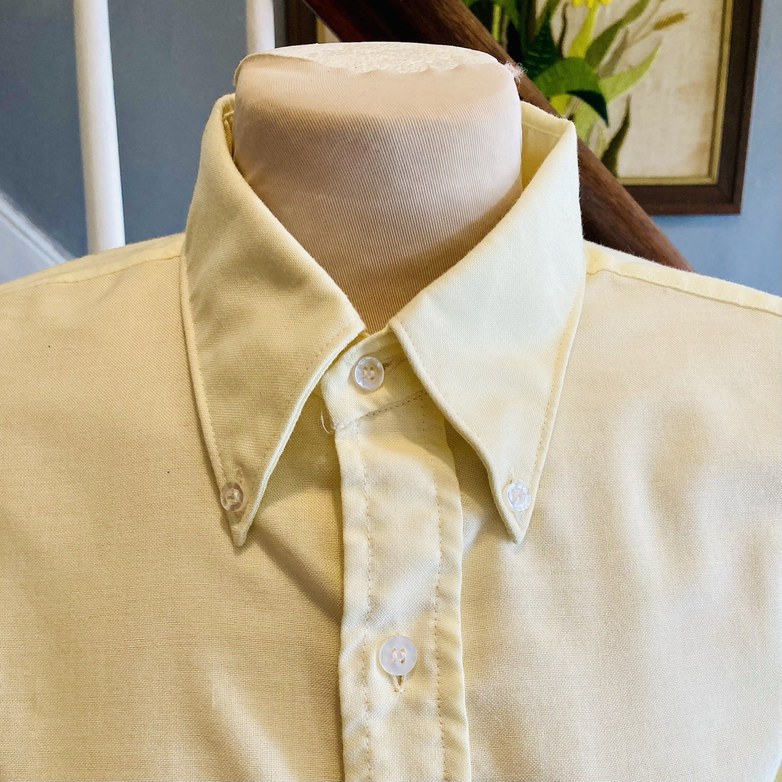 1960s Yellow Button Down Collar Dress Shirt Ivy League Hippie Disco Mod 1970s