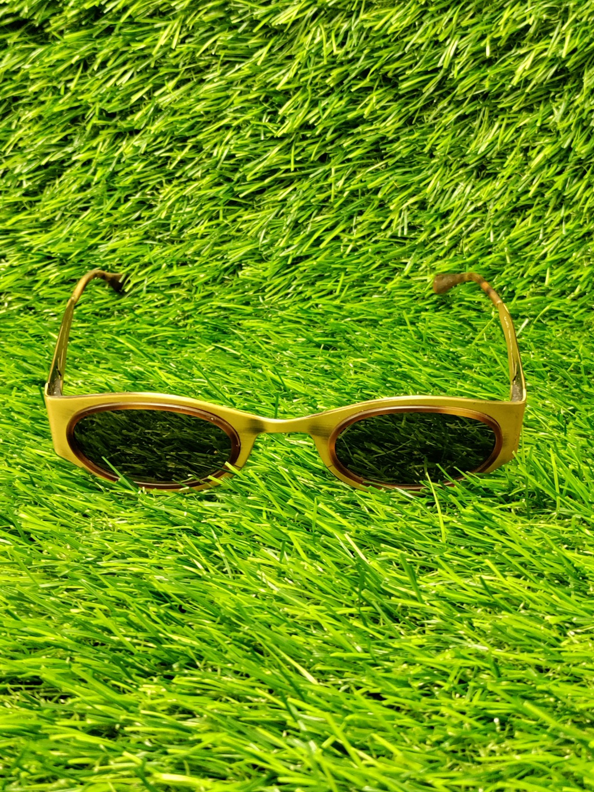 Vintage Exces E550 E11 Aged Matte Gold Tortoise Oval Sunglasses Italy