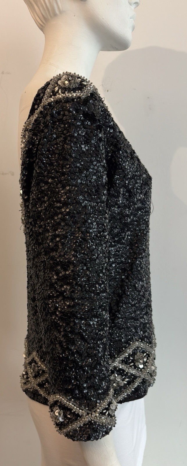 Vintage 60s Black Sequin Sweater -Rare Find Size Medium Made In Hong
