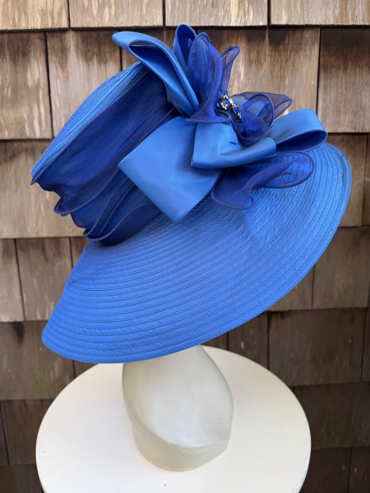 Vintage Oversized Brim Church Hat Bright Blue Sz 22.5”