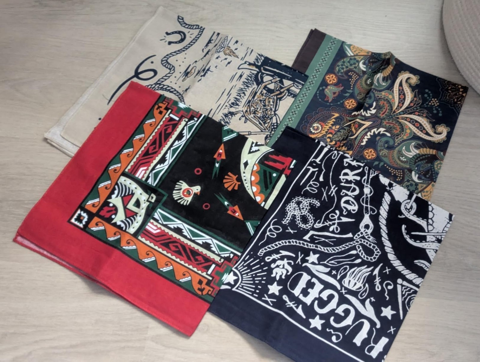 4-Pack 100% Cotton Bandana Set, Vintage Graphic Print, 22×22 inches – Assorted 1