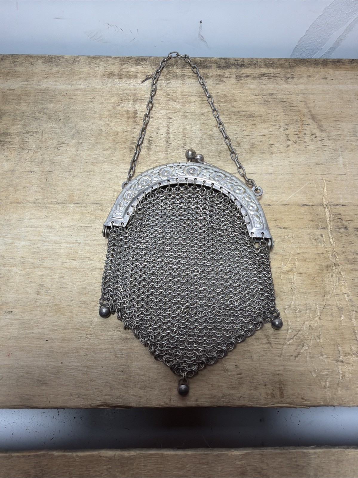 Antique Art Nouveau Chain Mail Link Coin Purse Chatelaine