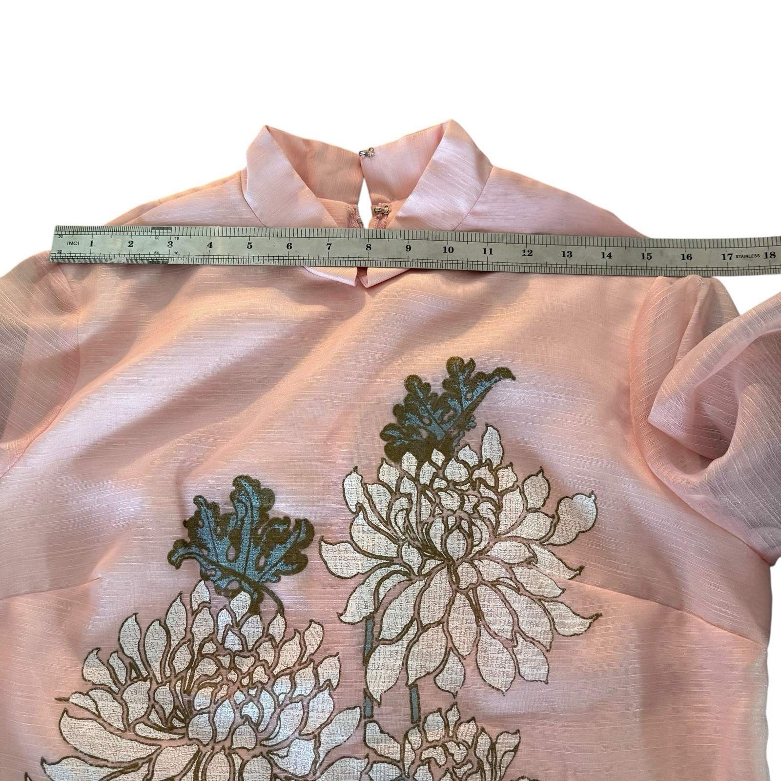 VTG 1970s Alfred Shaheen Hawaiian Maxi Floral Dress Tafetta Long Sleeve Mod