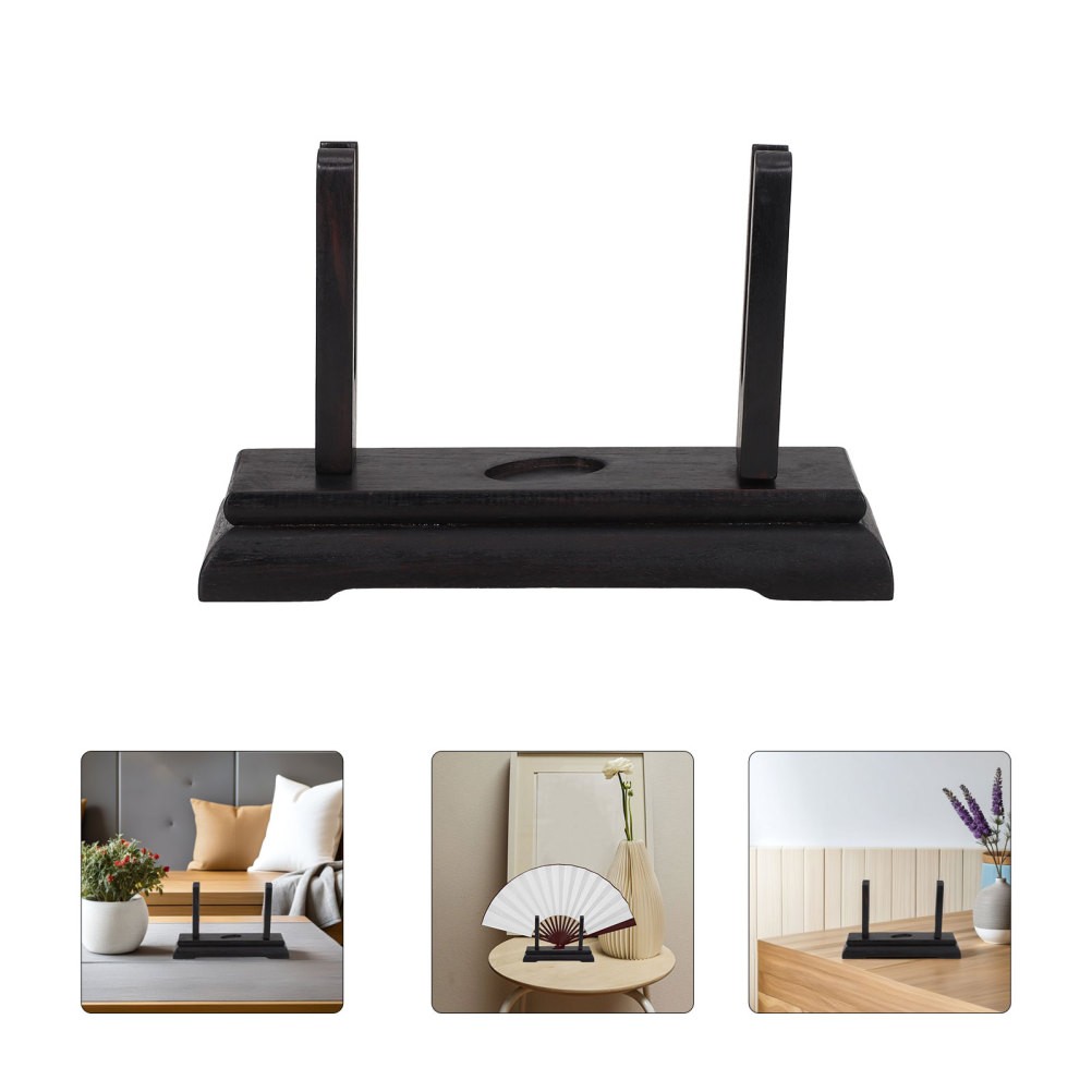 Folding Fan Display Frame Asian Stand Desk Wooden Holder Decorative