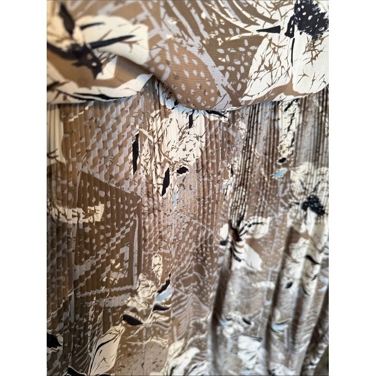 Vintage Miss Oops California Brown Floral Geometric Pleat Blouson Dress Size 14