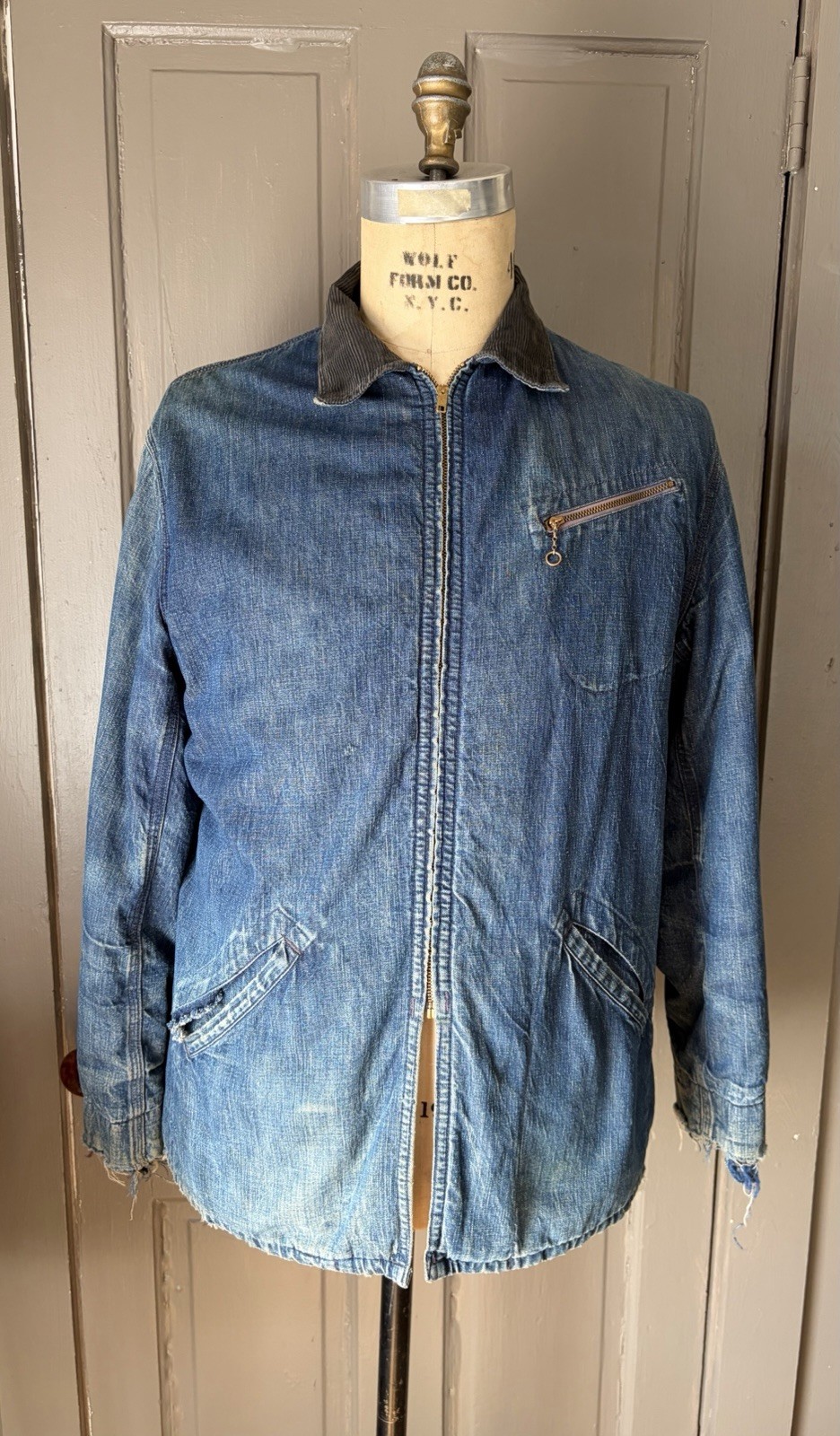 Vintage 1950s 1960s Hercules Denim Blanket Lined Zip Jacket Coat M/L Buckle Back