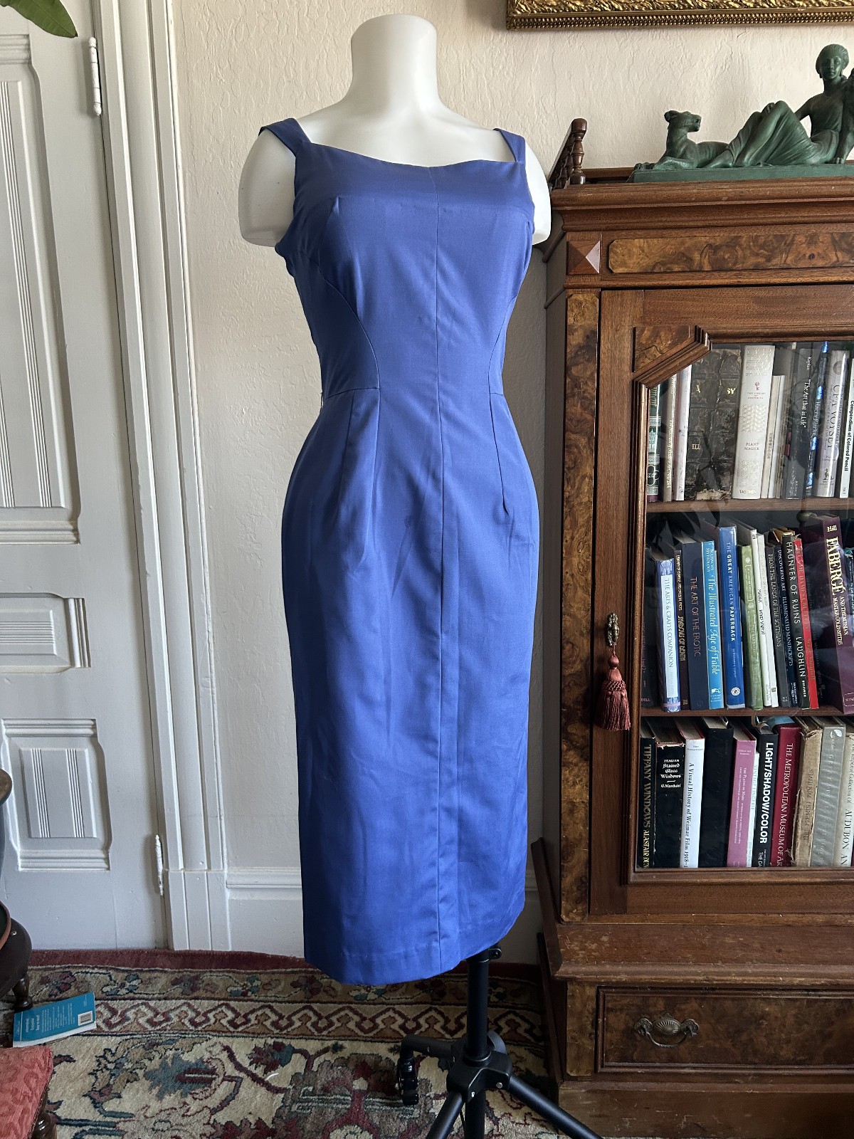 Vintage 1950s Bombshell Dress Blue Wiggle Cocktail Pinup Vixen 34-26-36