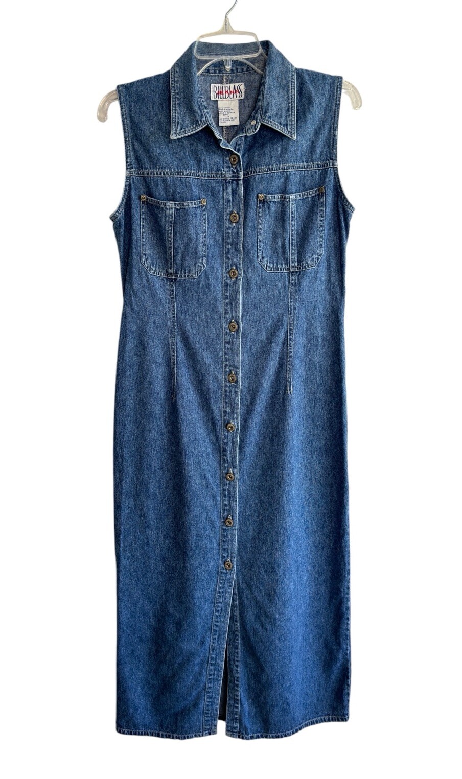 VTG Bill Blass Womens Denim Dress Medium Jumper Sleeveless Maxi Cottagecore 90s
